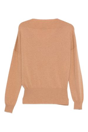 Maglione con scollo a V in cashmere cammello ALBERTA FERRETTI | A090666050086